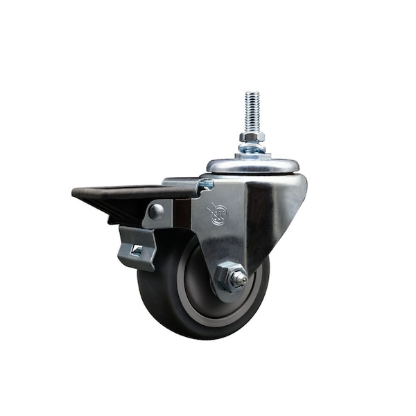 3 Inch Thermoplastic Rubber 12 MM Threaded Stem Caster with Brake